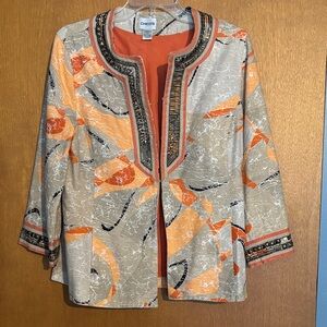 Chico's Orange and Beige Embellished Open-Front Jacket